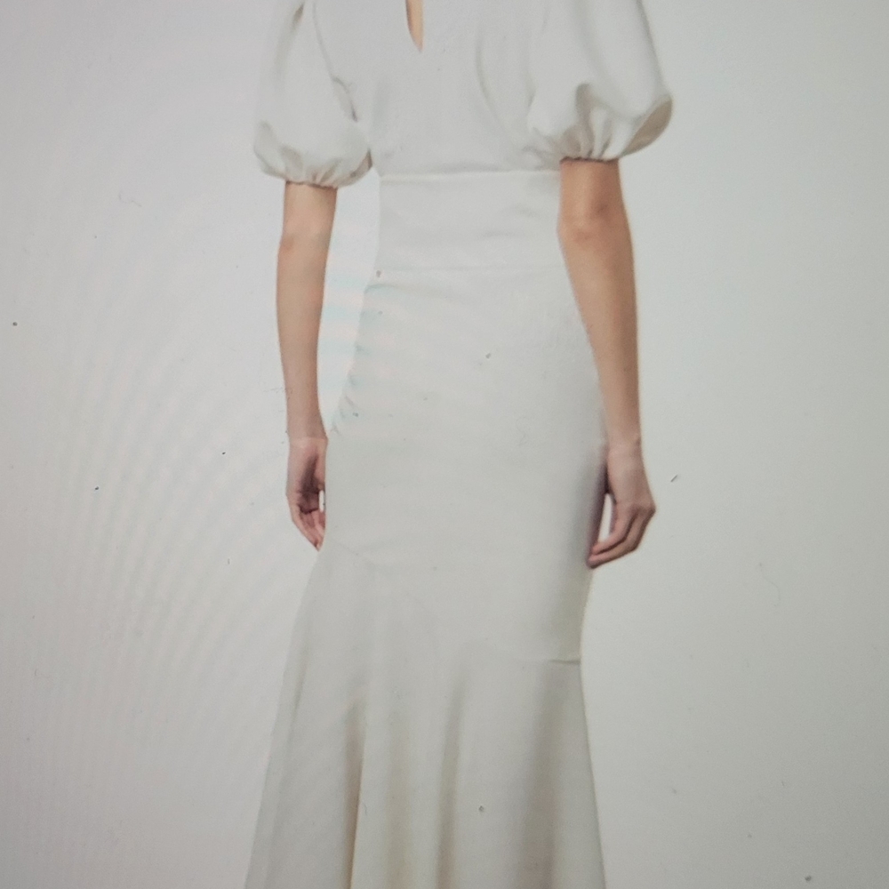 Sachin + Babi White Puff Sleeve V-Neck Gown